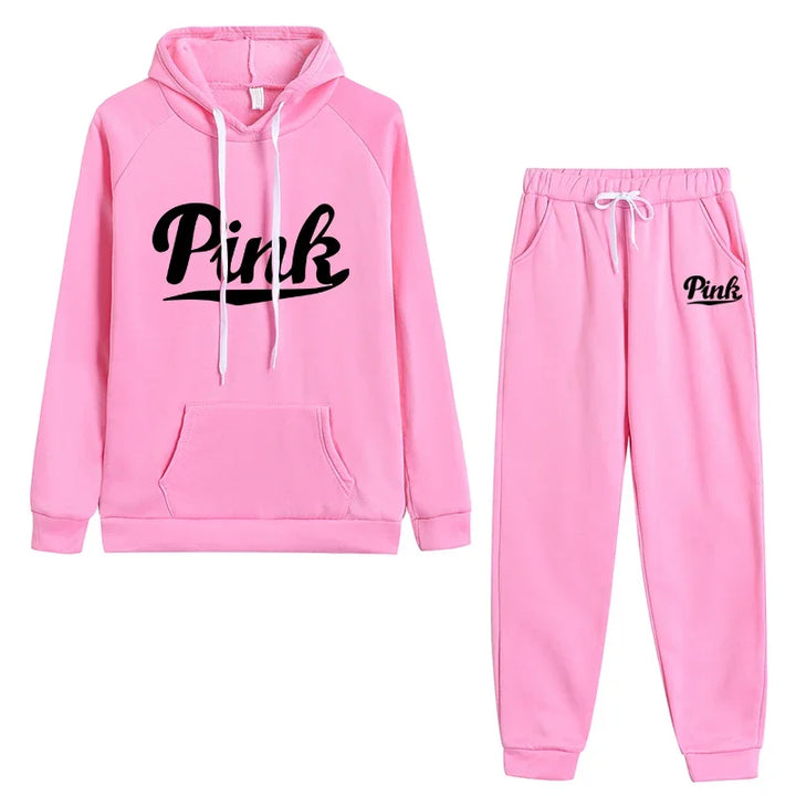 Women's Autumn/Winter Tracksuit Set - Pullover Hoodie & Sweatpants - Letter Print