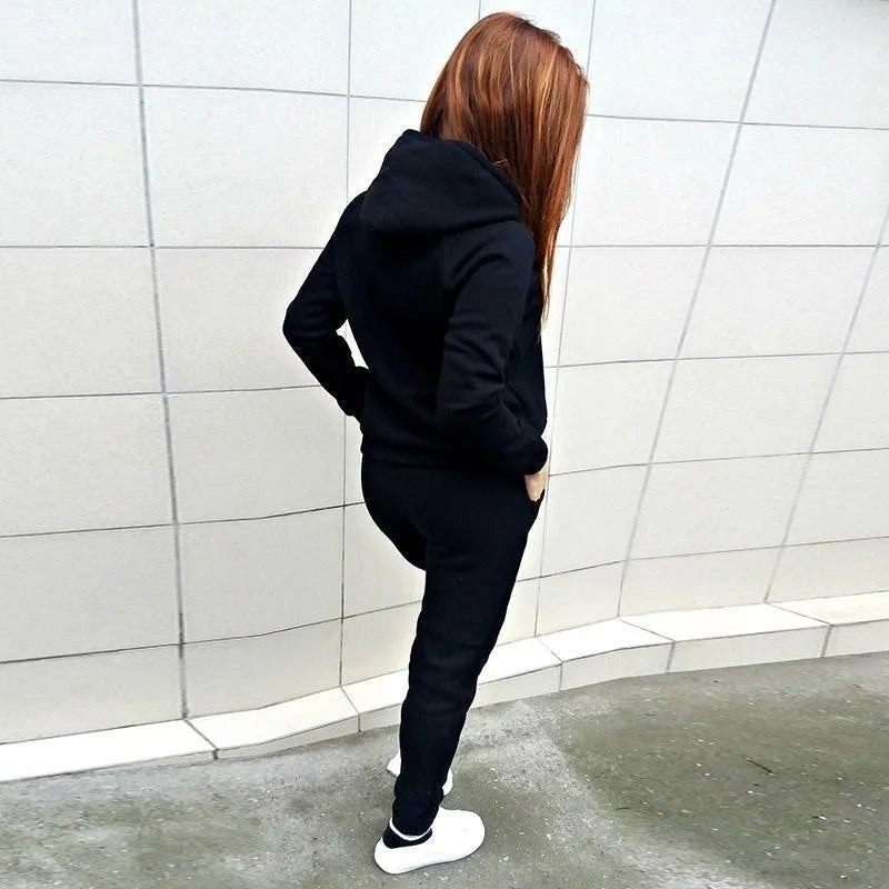 Spring Casual Hoodie and Pants Set for Women - Slim Fit Tracksuit with Oversized Sweatshirt and Elastic Waist Pants