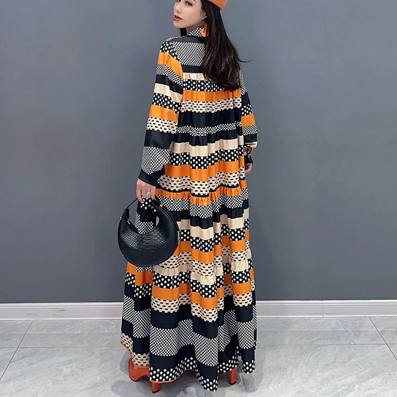 Korean Style Striped Dress - Large Size, Loose Fit, Fashionable, JJXD653