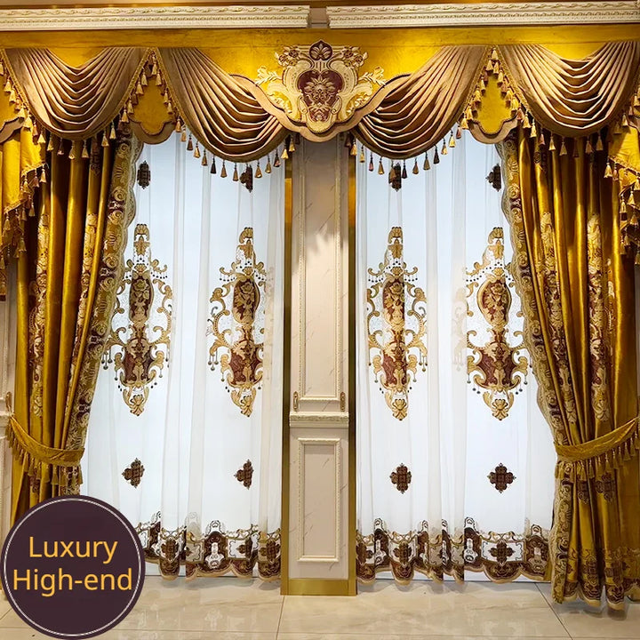 New Custom European Gold Curtains for Living Room Bedroom Villa American Velvet High-end Embroidery Luxury Blackout Valacne