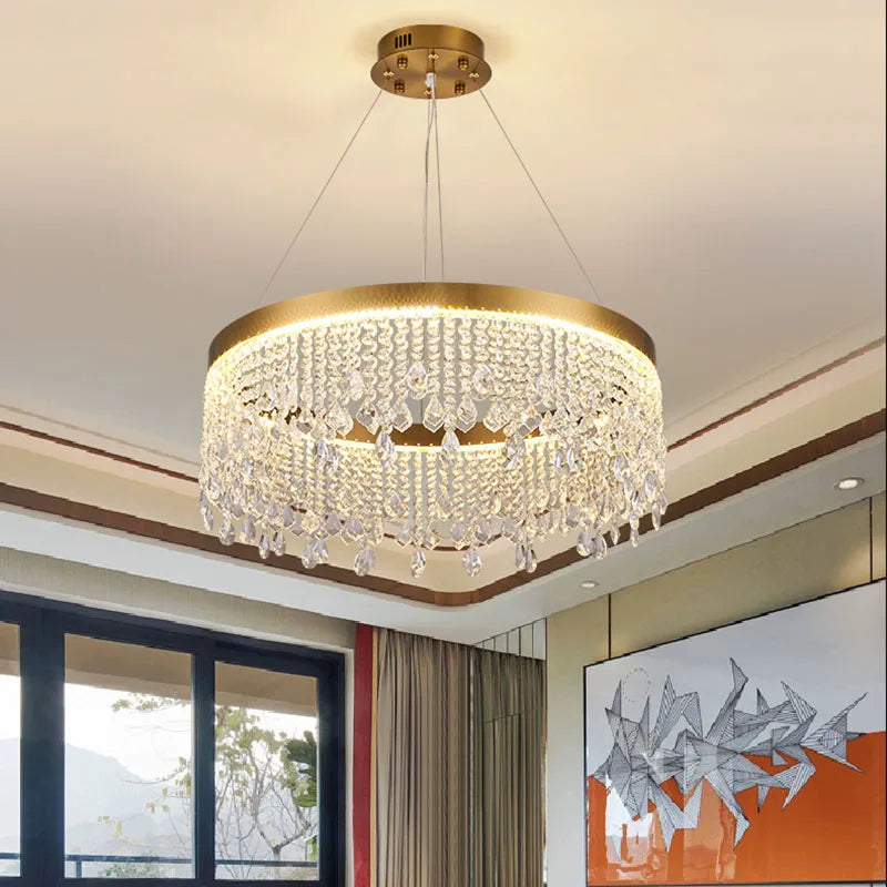 Modern Minimalist Luxury Crystal Chandelier Hotel Lobby Living Room Bedroom Led Indoor  Pendant Lighting Hanging Lamp