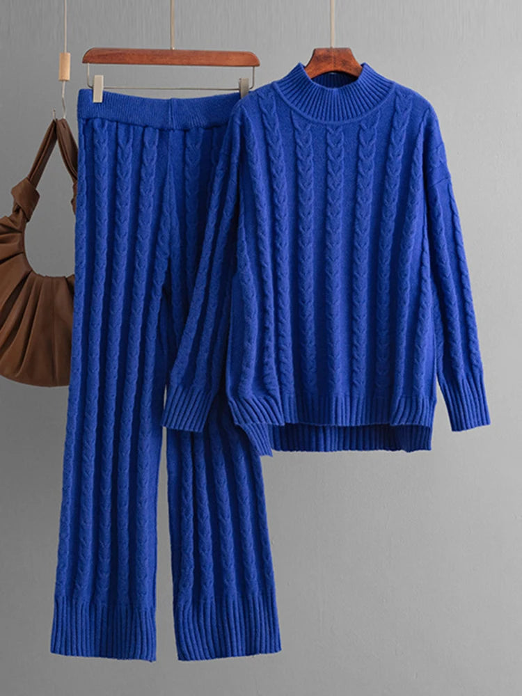 Vintage Knit Sweater + Wide Leg Pants Set