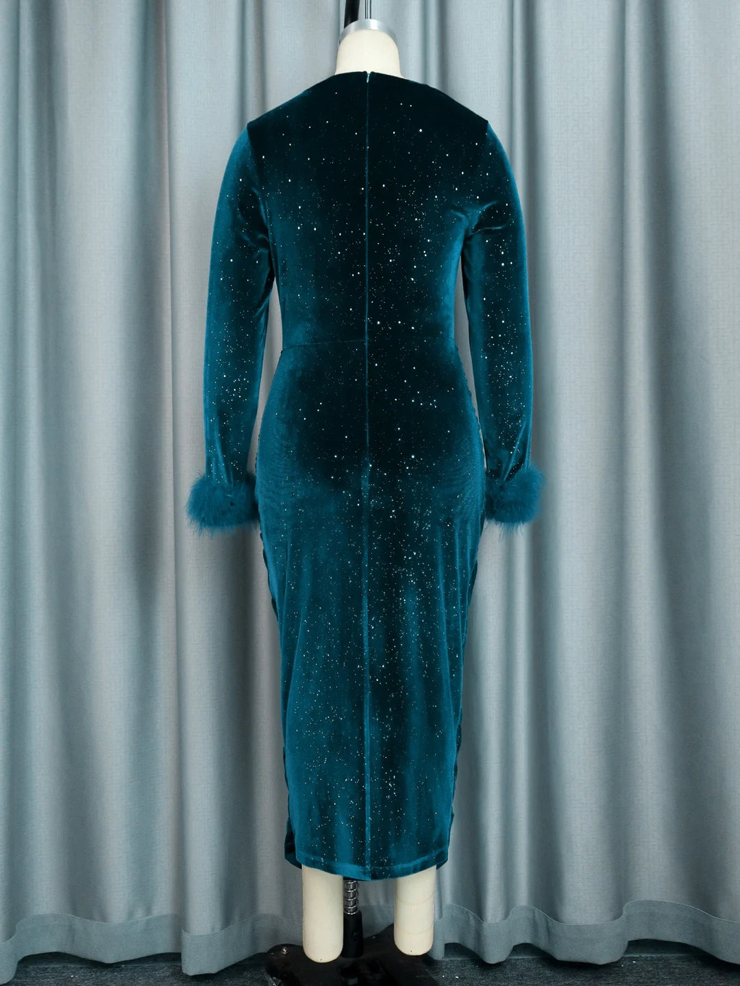 Plus Size Formal Velvet Dress with Shiny Sequins and Feather Detail - Perfect for Celebrations and Events - Sizes up to 4XL