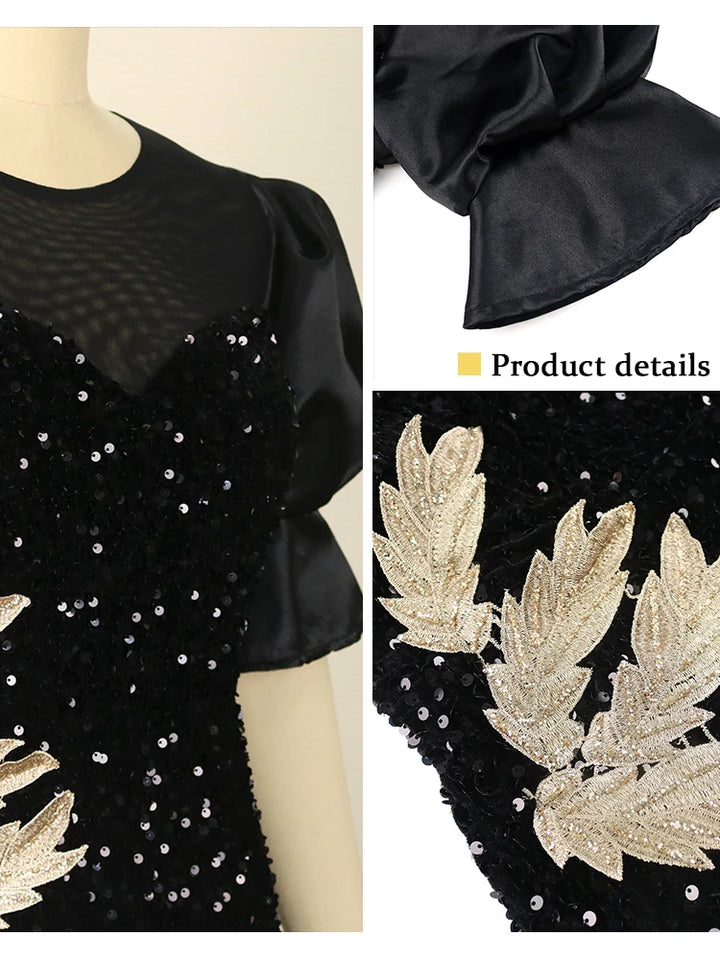 Black Velvet Dresses Sequined Patchwork Sheath Plus Size Embroidery Cocktail Evening Birthday Party Outfits for Ladies Winter