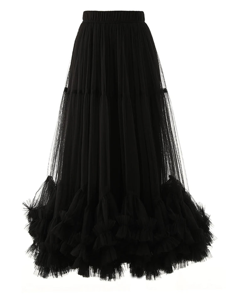 [EAM] High Elastic Waist Purple Mesh Skirt