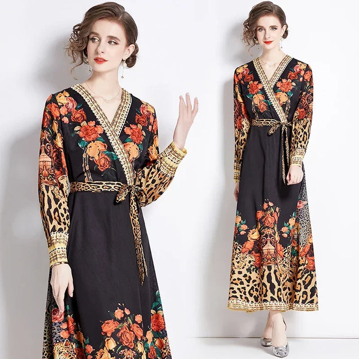 Vintage Floral Print Maxi Dress - Elegant A-line for Women's Party & Vacation