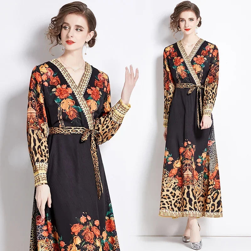 Vintage Floral Print Maxi Dress - Elegant A-line for Women's Party & Vacation