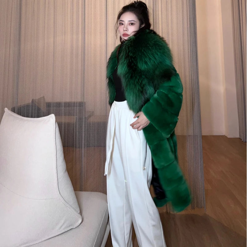 Hot Sales 2023 whole New Imported Light Luxury Fluffy Full Rex Rabbit Fur Jacket Raccoon Fur Collar mid-length Women Fur Coat