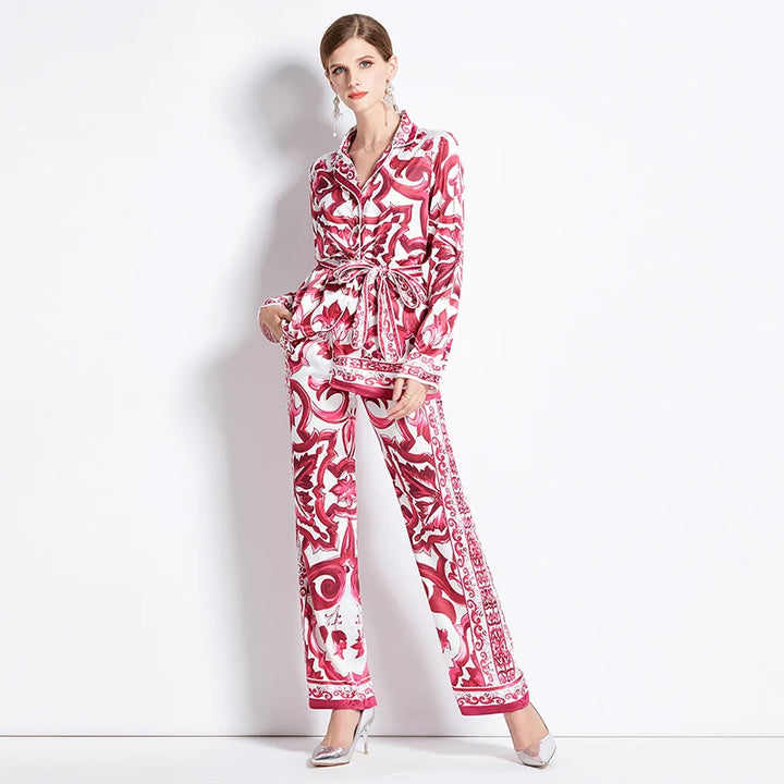 Blue and White Porcelain Print Pants Suit - Autumn Fashion Runway Set