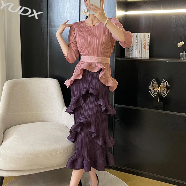 YUDX Miyake Pleated Irregular French Dress 2023 Early Fall New Loose Large Size Tie Fashion Temperament Women's Cake Skirt