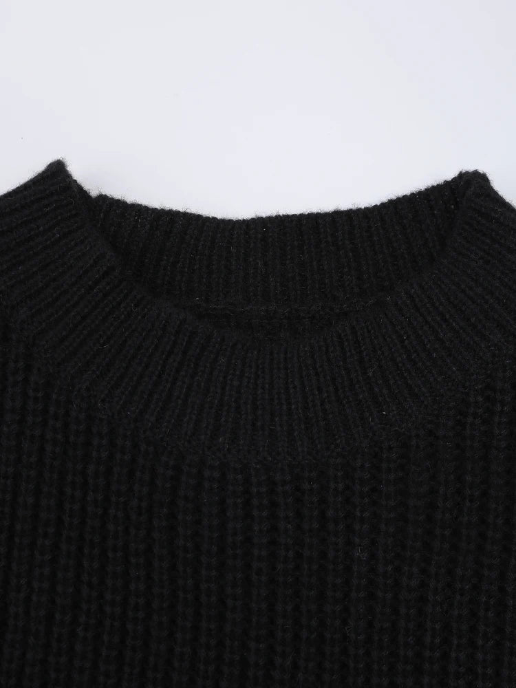 [EAM] Black Color-block Big Size Sweater Dress
