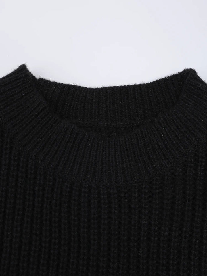 [EAM] Black Color-block Big Size Sweater Dress