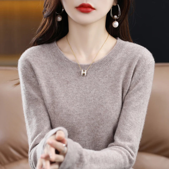 Women's 100% Pure Wool Cashmere Sweater O-Neck Pullover Knitted Casual Sweater Winter New  Long-Sleeved Warm High-Grade Jumper