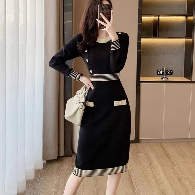 Elegant O Neck Waist Bodycon Dress for Evening Parties - Spring/Autumn Season