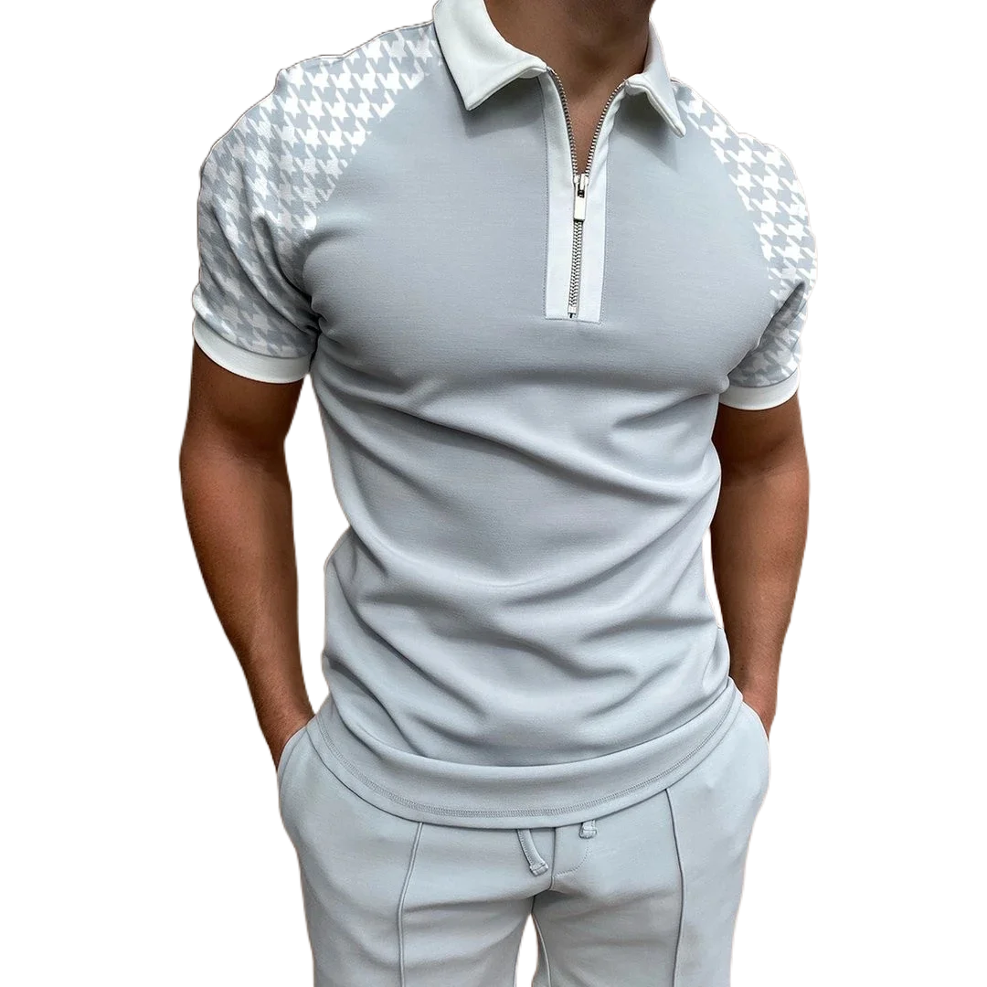 Men's Grid Stripe Polo Shirt