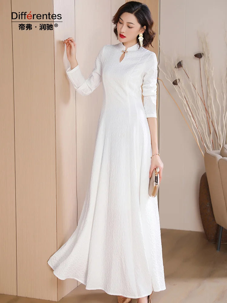 Chinese Style White Jacquard Dress - Perfect for Parties and Events! (3cm Error)