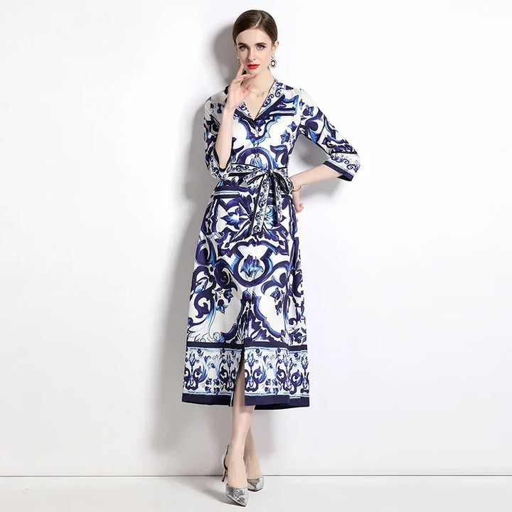 Vintage Floral Print Maxi Dress - Elegant A-line for Women's Party & Vacation