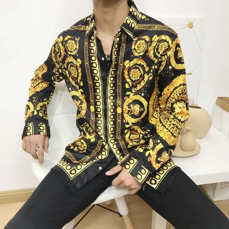 2023 Men's Baroque Floral Print Dress Shirt - Fancy Luxury Design for Weddings, Proms, and Parties