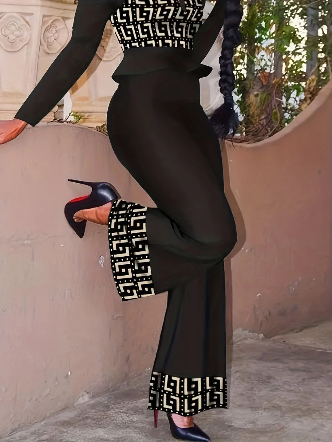Stylish Plus Size High Waisted Straight Leg Pants - Solid Color & Leg Stitching