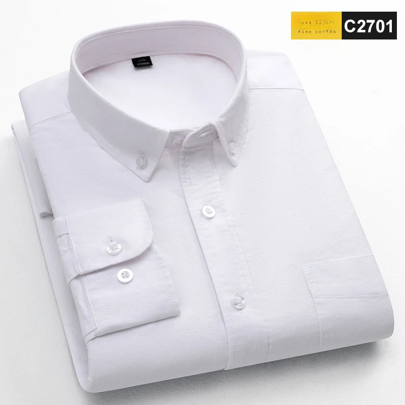 Men's Classic Fit Cotton Long-Sleeve Shirt - Oxford Solid Color Office Top