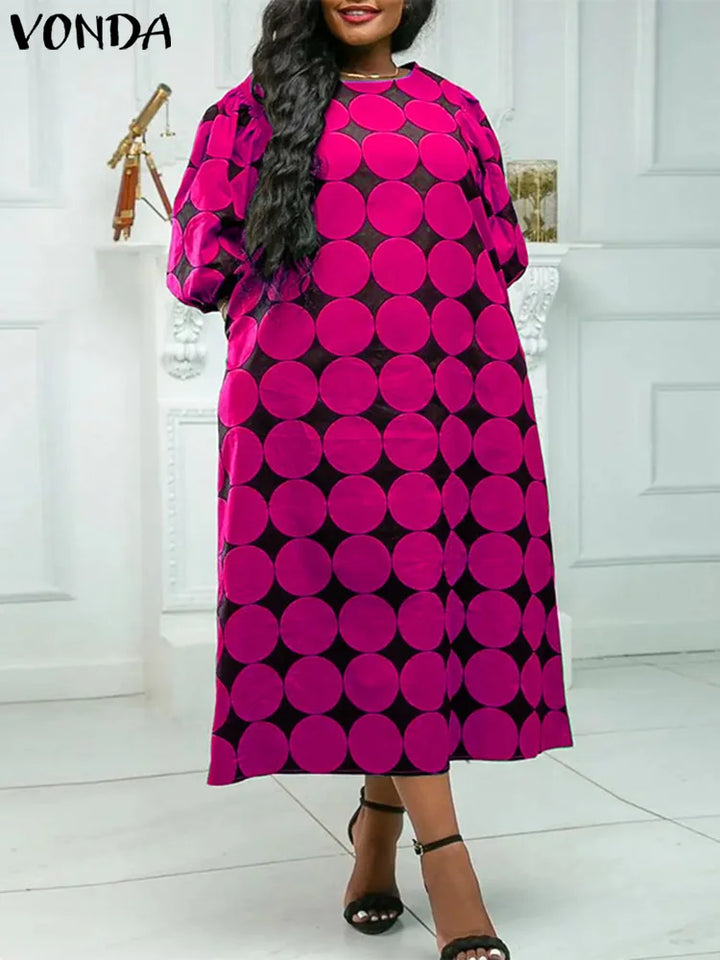 Plus Size Bohemian Dot Print Shirt Dress