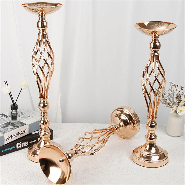 Metal Flowers Candle Holders Gold Wedding Centerpiece Vases Flower Candlestick Table Metal Stand Valentine Home Party Decoration