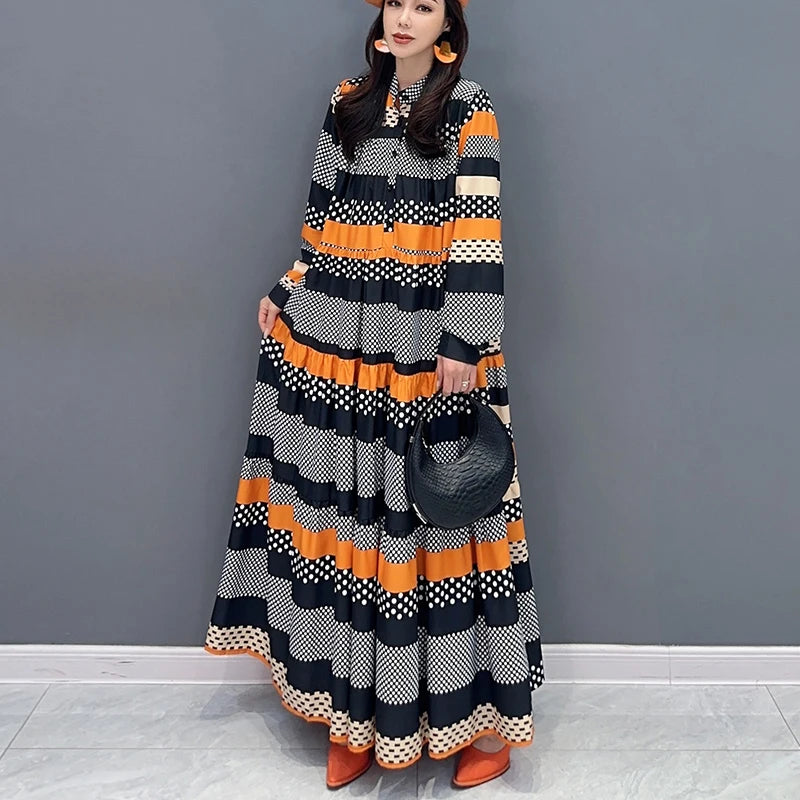 Korean Style Striped Dress - Large Size, Loose Fit, Fashionable, JJXD653