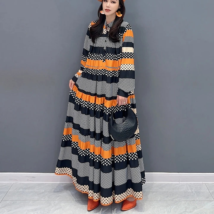 Korean Style Striped Dress - Large Size, Loose Fit, Fashionable, JJXD653