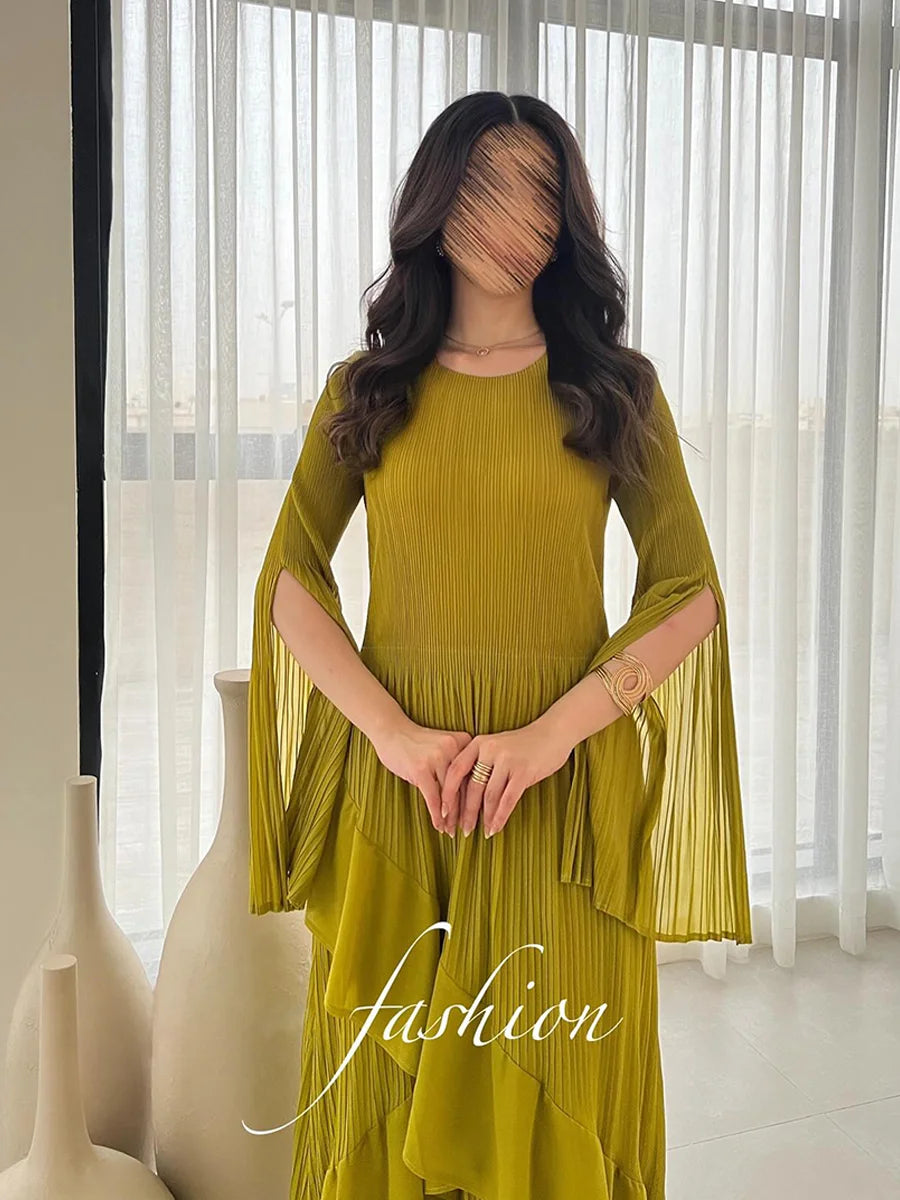 Stunning 2024 Spring Party Dress: EGRM Miyake Pleated Ruffles A-line Skirt for Women