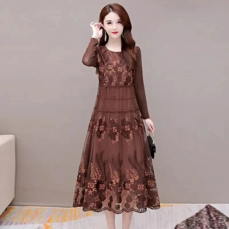 2022 Spring Summer Embroidered Silk Dress - Heavy-Duty Mulberry Silk Mid-Length Skirt