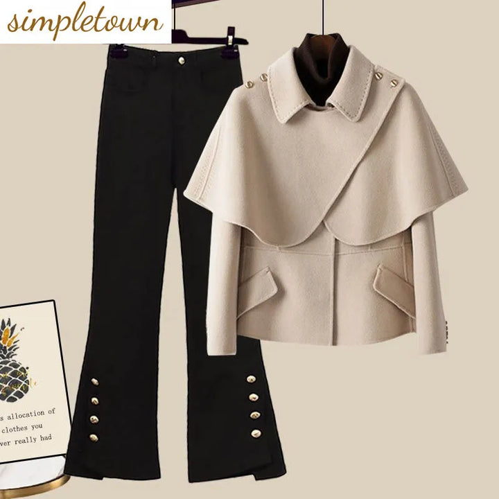 Stylish Korean Cape Jacket and Bell-bottoms Suit for Women - Perfect for Office or Business Outlets!