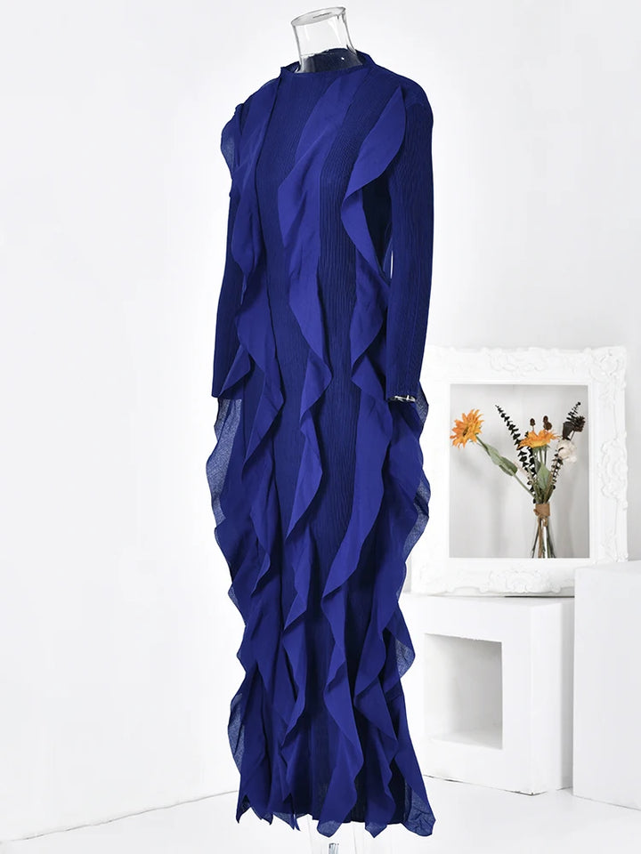 Stylish LANMREM Pleated Dress for Women - Elegant Retro Design, Long Sleeves, 2024 Collection