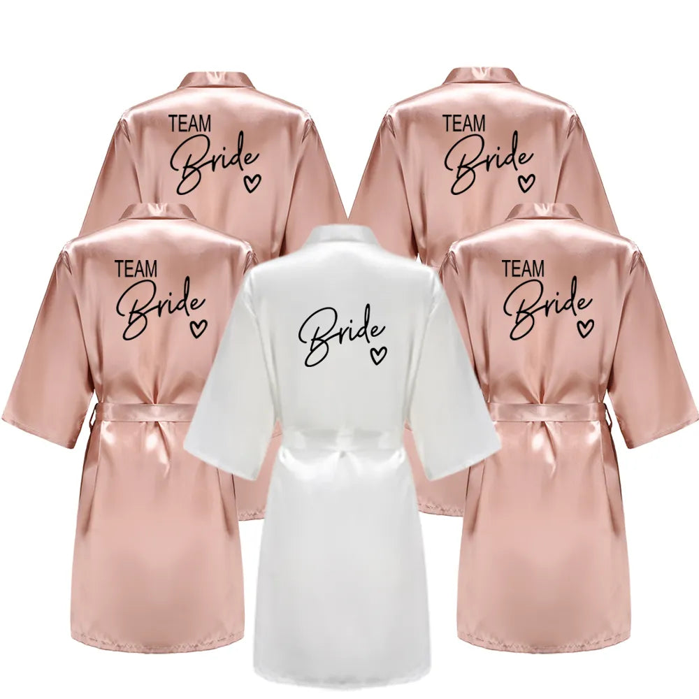 Wedding Party Team Bride Robe With Black Letters Kimono Satin Pajamas Bridesmaid Bathrobe SP003