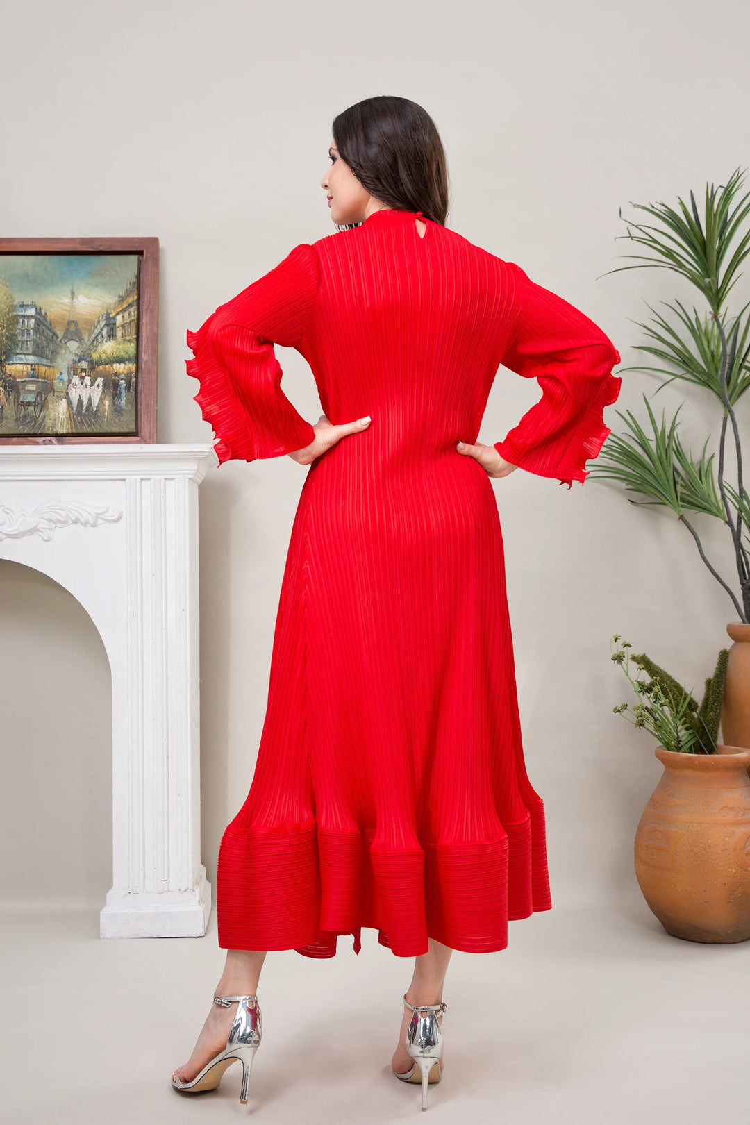 Luxury Elegant Floral Pleated Dress for Women