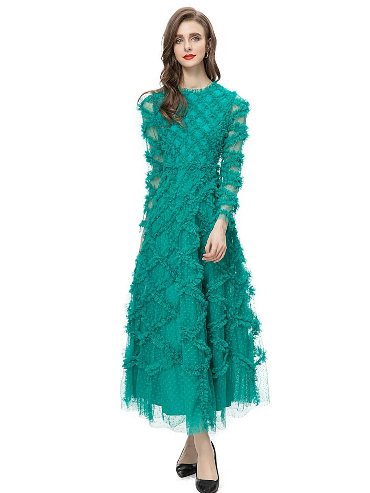 Chic Green Mesh Dress for Ladies | Spring/ Autumn Fashion | High Quality | Sun Protection
