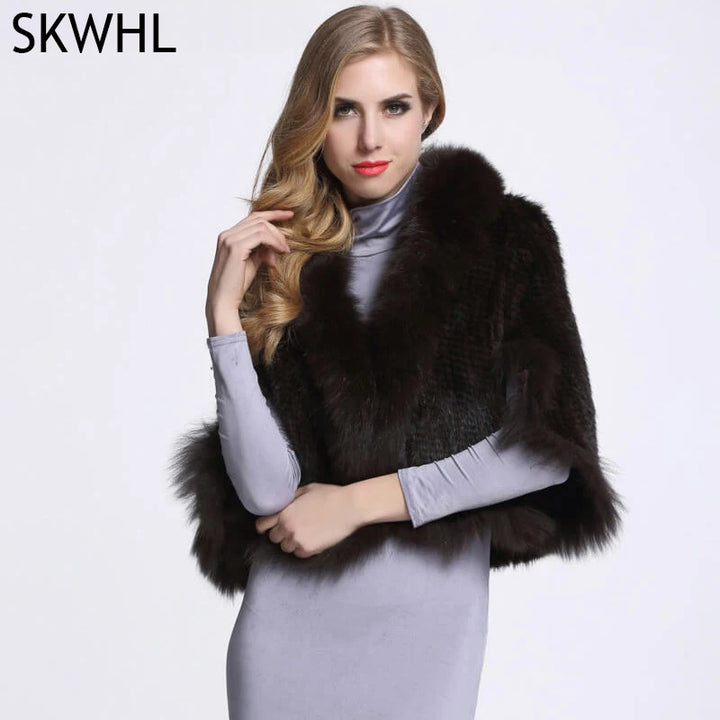 Women's Winter Mink Fur Shawl with Fox Fur Collar