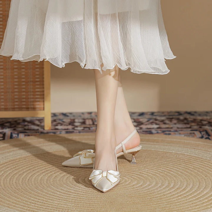 Summer Fashion French Women's High Heels Crystal Bow Silk Pointed Buckle Lace Up Thin High Heels Party Prom Shoes 2023 New