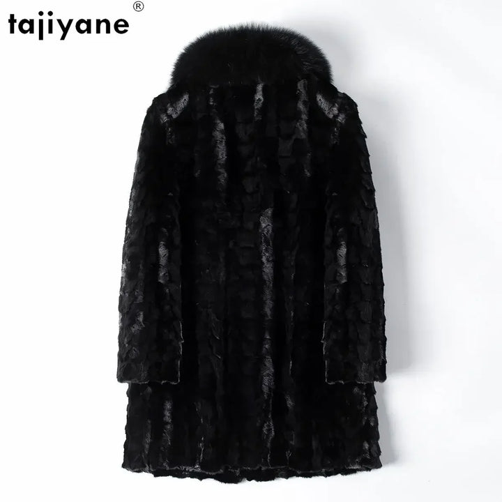 Tajiyane Real Mink Fur Jackets for Women 2023 Autumn Winter Pieces of Mink Fur Patchwork Fur Coat Luxury Fox Fur Collar Casaco