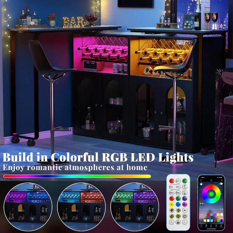 Transform Your Home with Our Rotating Wine Bar Cabinet - 360° Rotation, LED Lights, Power Outlets, & More!