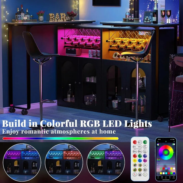 Transform Your Home with Our Rotating Wine Bar Cabinet - 360° Rotation, LED Lights, Power Outlets, & More!