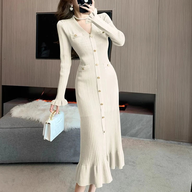 YuooMuoo Elegant Knitted Sweater Dress