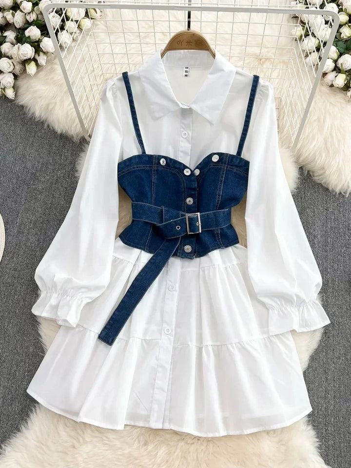 Elegant White Shirt Dress Set