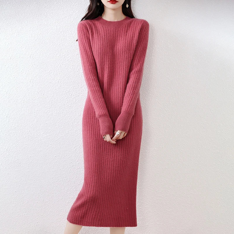 Hot Sale 2023 Winter Cashmere Sweater Dress | 100% Wool | Long Sleeve | O-Neck