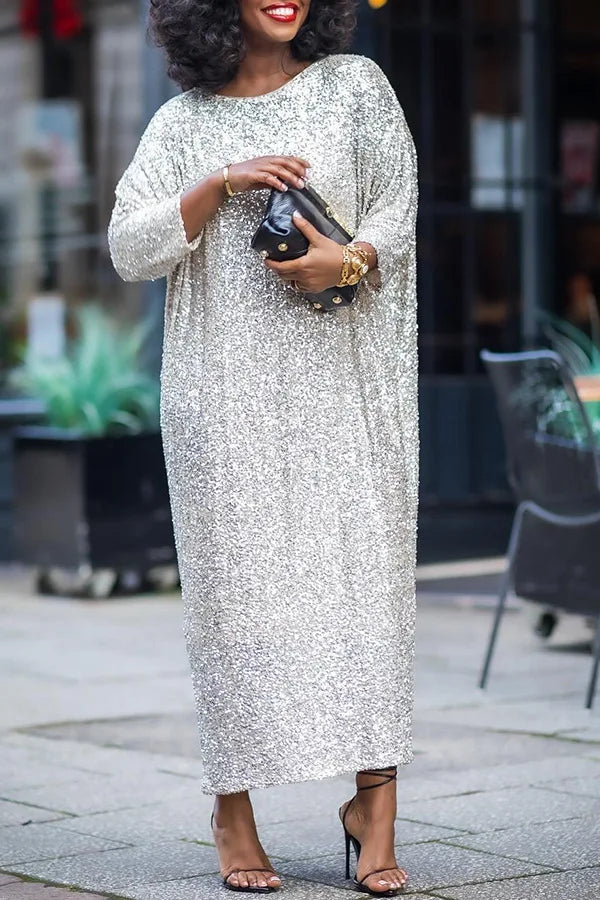 Elegant Party Maxi Dress - Solid O Neck, 3/4 Sleeve, Perfect for Weddings and Events