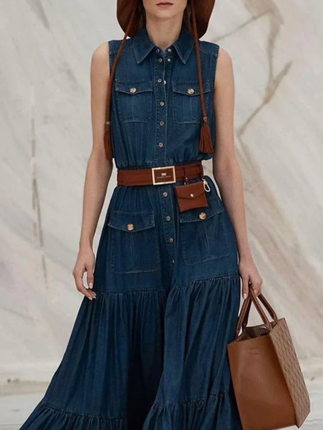 Vintage Denim Tank Dress - Stylish Summer A-Line with Pockets