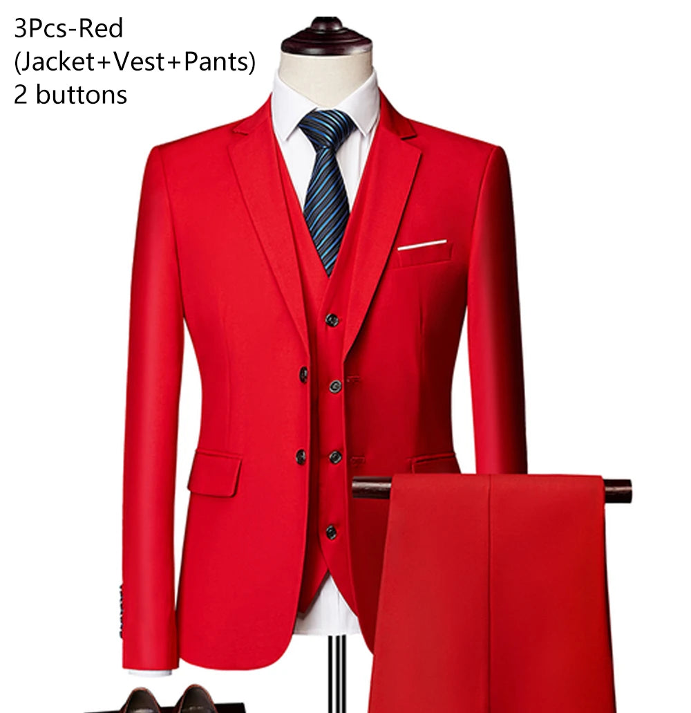 Elegant 3-Piece Men's Wedding Suit Set - Luxury Business Formal Blazers, Vest, and Pants - Free Shipping