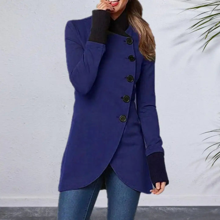 Women Outerwear Stylish Stand Collar Women's Winter Jacket Irregular Split Hem Soft Patchwork Thick Warmth for Mid-length Coat