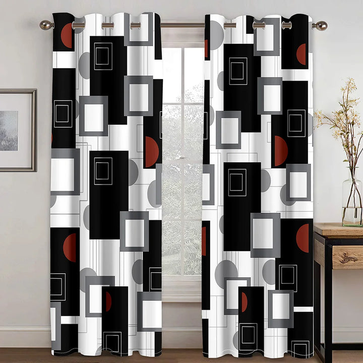 270*240 Cheap Abstract Geometric Black Red Modern Thin Two Windows Curtains for Living Room Bedroom Decor 2 Pieces Free Shipping