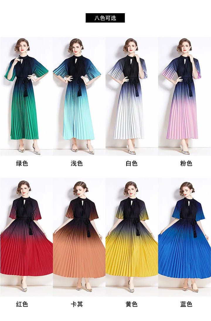 2024 Gradual Change Printing Pleated Dress