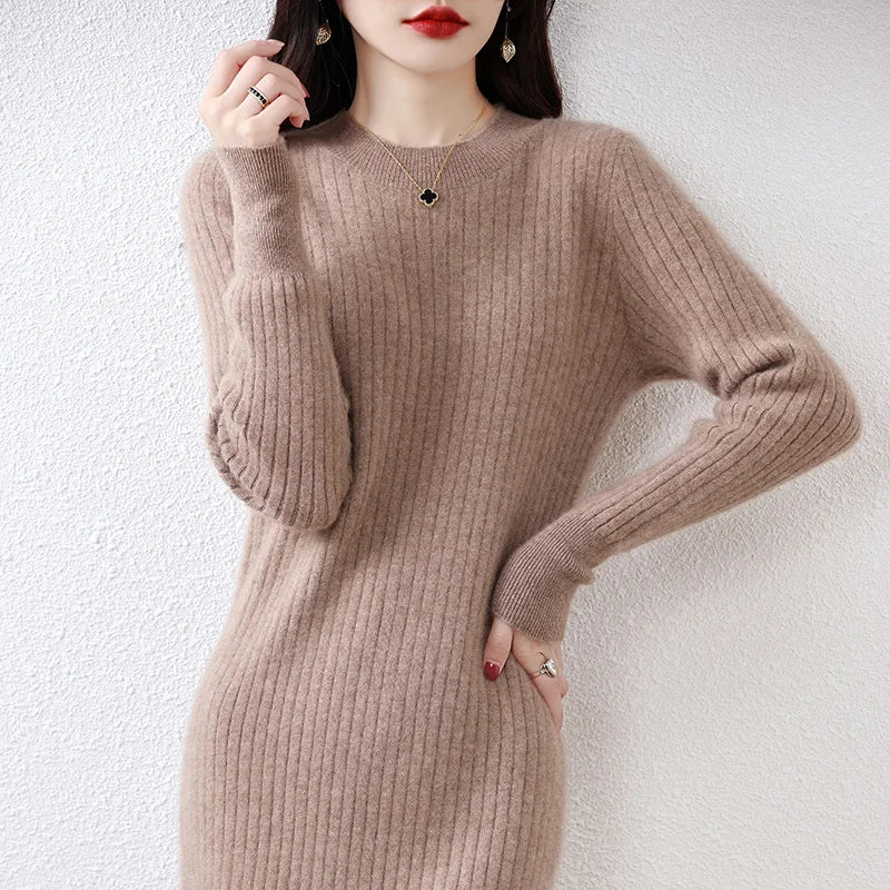 Hot Sale 2023 Winter Cashmere Sweater Dress | 100% Wool | Long Sleeve | O-Neck